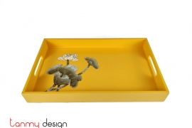 Yellow rectangular lacquer tray with hand-painted lotus 22*35